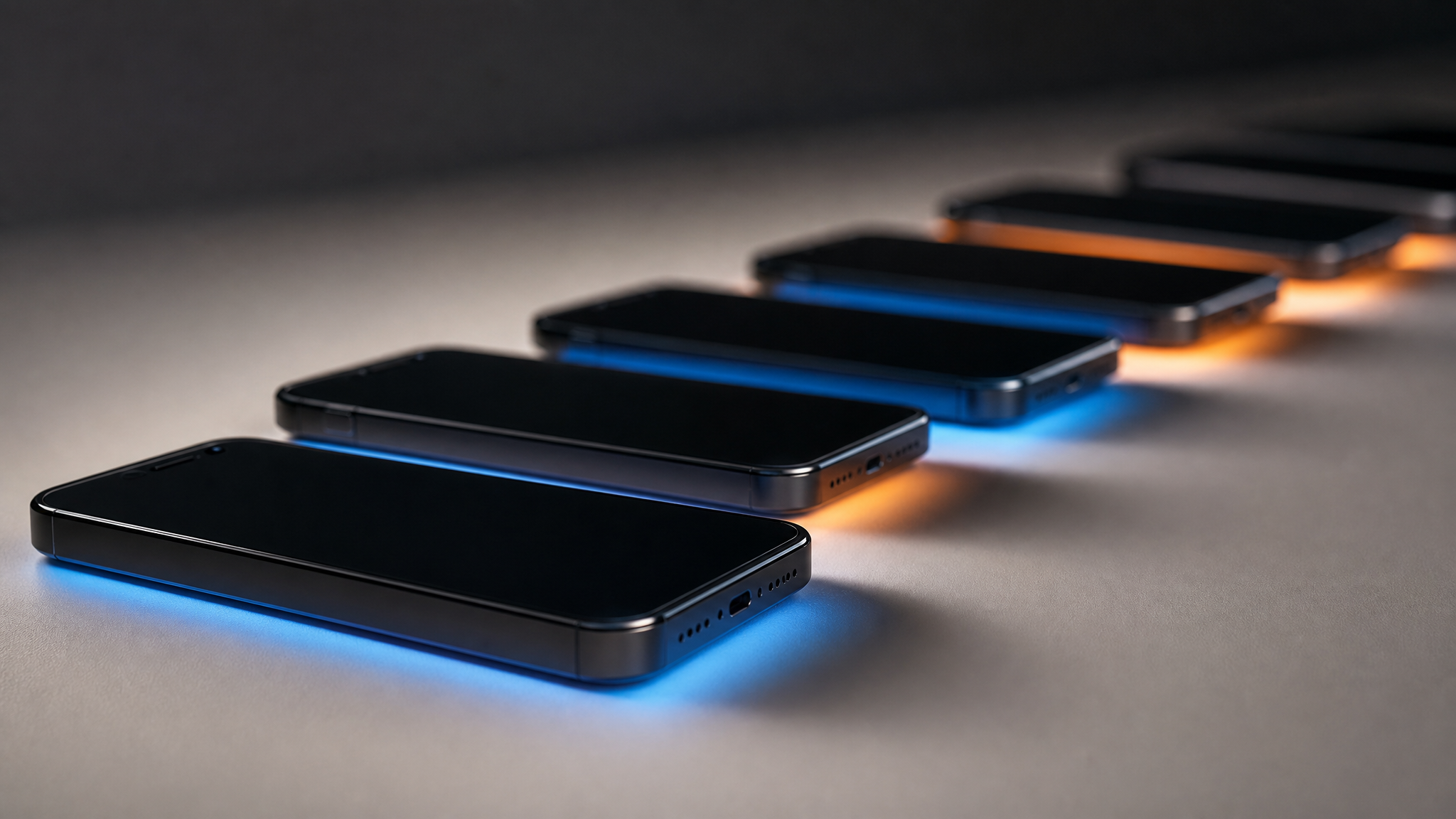 Row of unmarked smartphones underlit with pass or fail glows, illustrating bulk <a href=